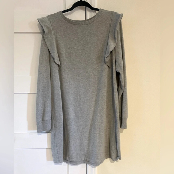 Who What Wear Gray Long Sleeve Ruffle Sweatshirt Dress Size Large EUC - Picture 1 of 4